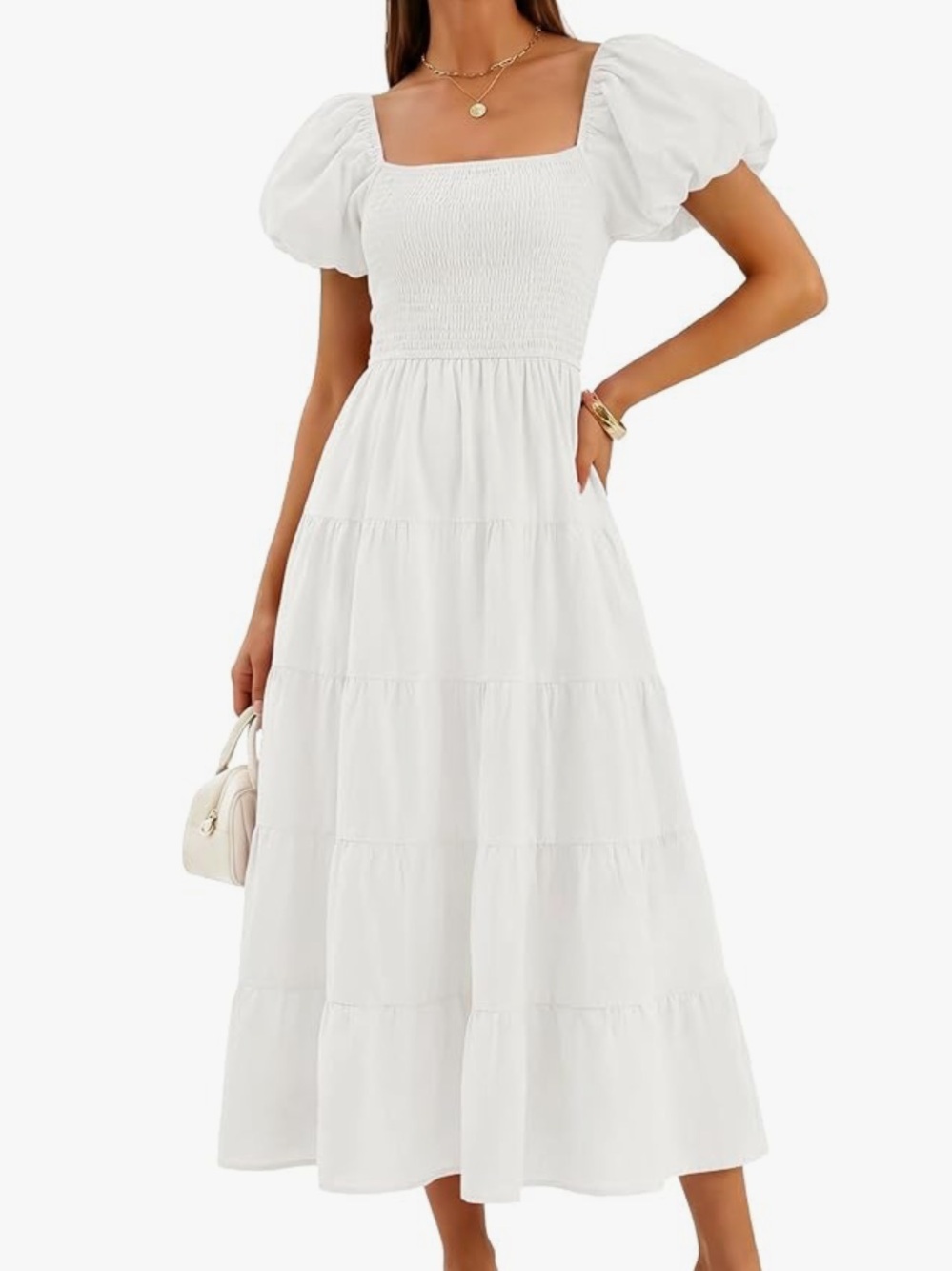 Zesica Summer Puff Short Sleeve Dress size small white boHo coastal chic NWOT